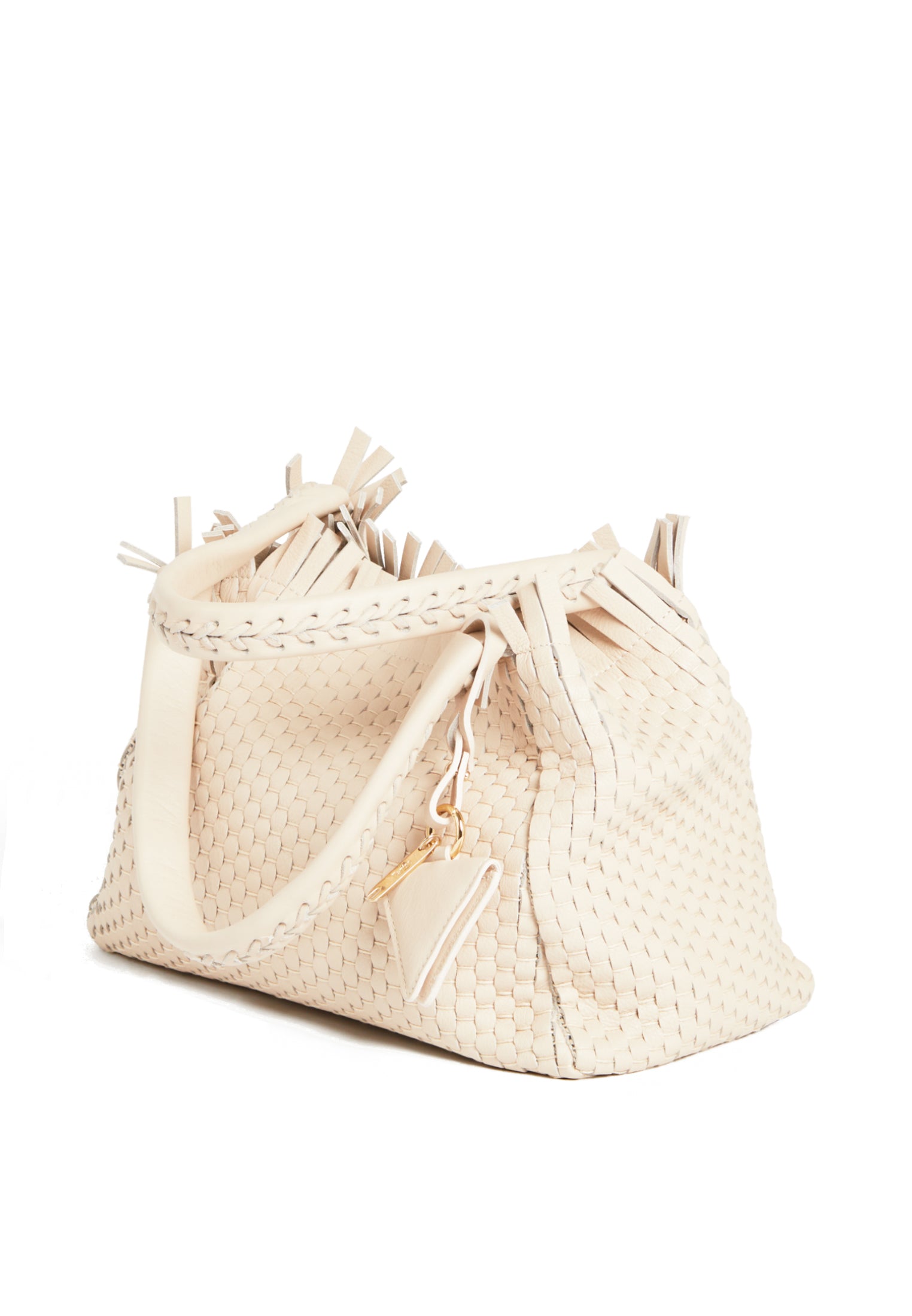 Side profile of the 09 Small Butter bag, highlighting its structured silhouette and warm beige tone