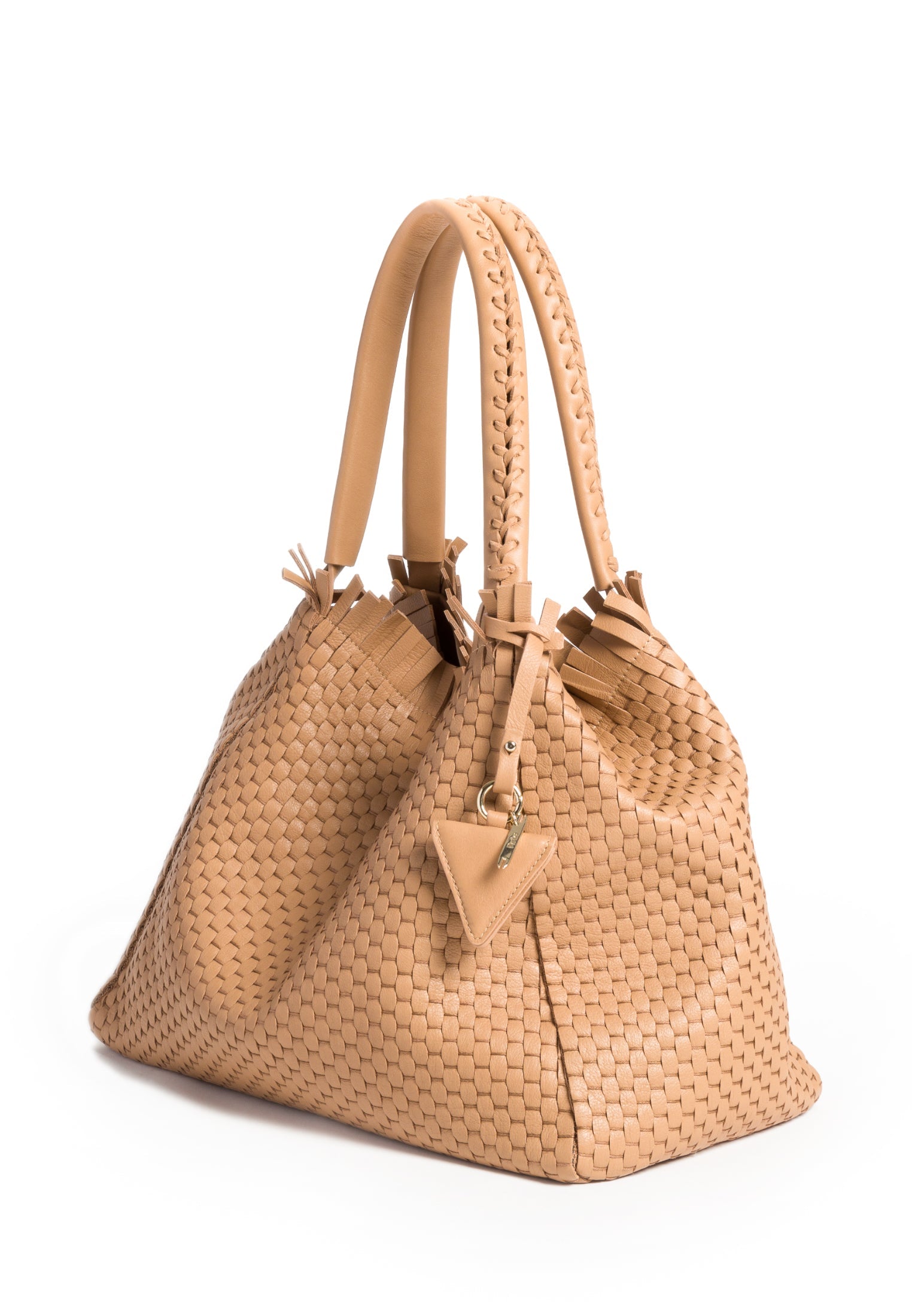 Side profile of the 09 Regular bag, highlighting its structured silhouette and warm tone