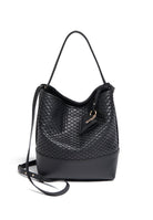 Front view of the Parise 51 Large Bucket Bag, showcasing handwoven Italian leather.
